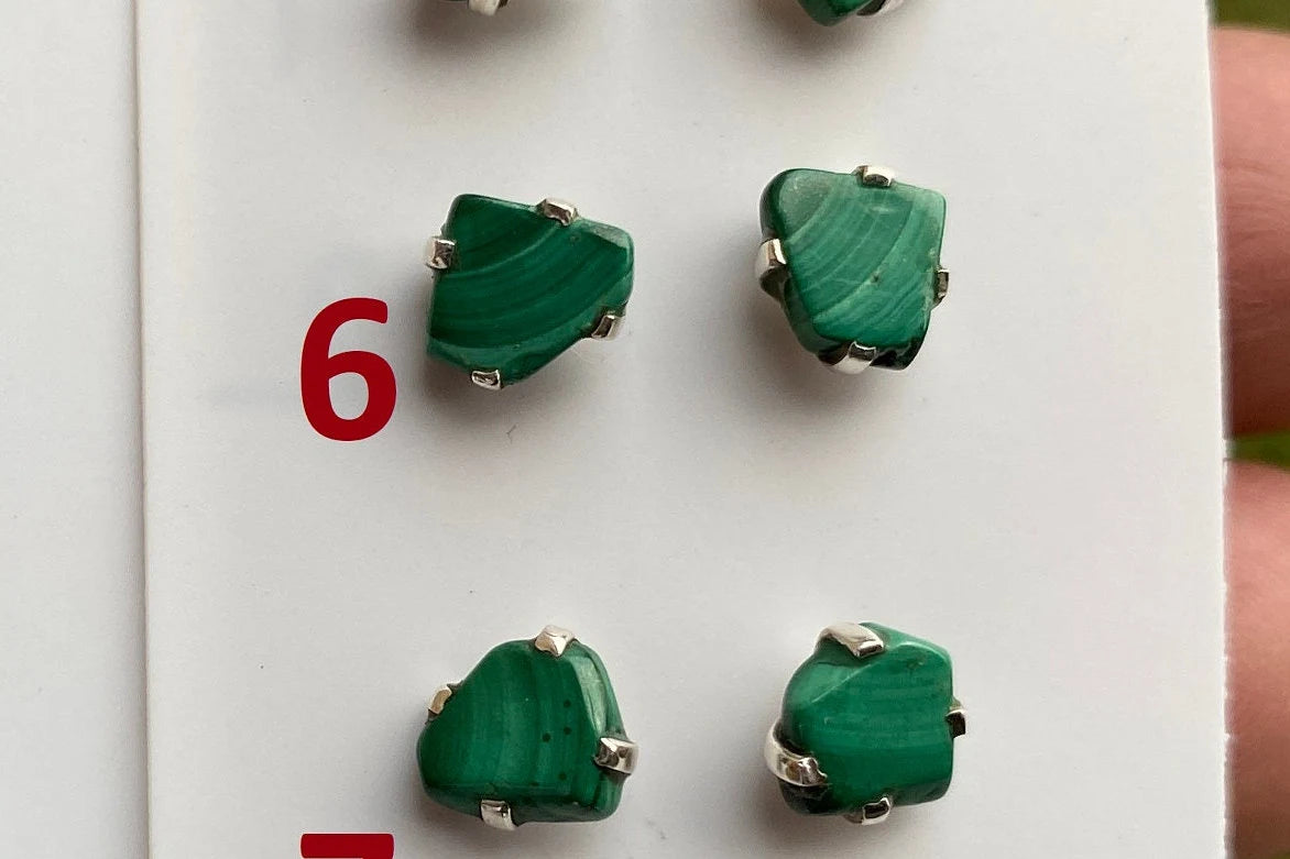 Tiny Raw Natural Malachite Sterling Silver Stud Earrings, Tiny Malachite Earrings, Malachite Jewelry, Heart Chakra Stone, Freeform Malachite
