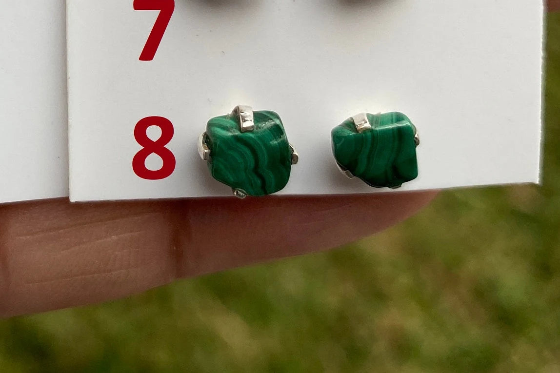 Tiny Raw Natural Malachite Sterling Silver Stud Earrings, Tiny Malachite Earrings, Malachite Jewelry, Heart Chakra Stone, Freeform Malachite