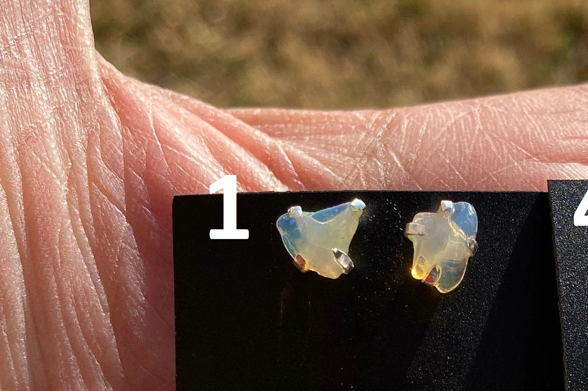 Tiny Raw Natural Opal Stud Earrings, 92.5 Sterling Silver Earrings, Raw Gemstone Stud, Raw Opal Earrings, October Birthstone, Ethiopian Opal