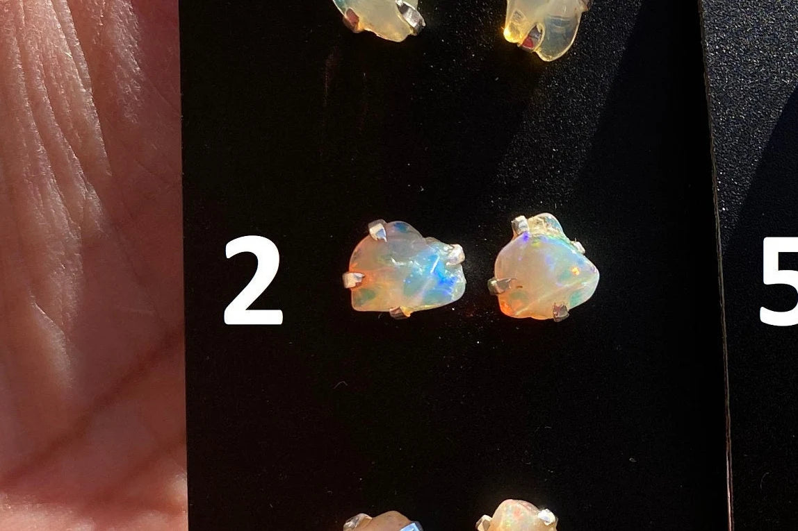 Tiny Raw Natural Opal Stud Earrings, 92.5 Sterling Silver Earrings, Raw Gemstone Stud, Raw Opal Earrings, October Birthstone, Ethiopian Opal
