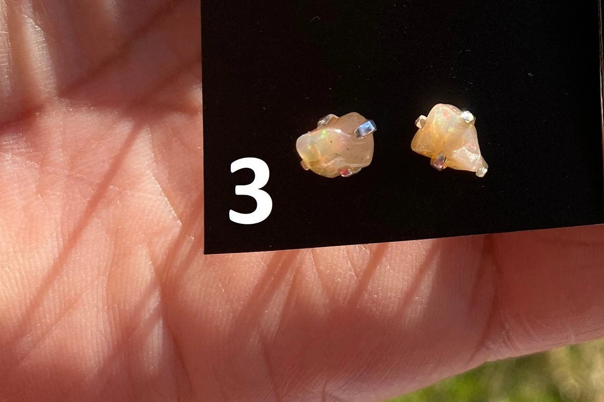 Tiny Raw Natural Opal Stud Earrings, 92.5 Sterling Silver Earrings, Raw Gemstone Stud, Raw Opal Earrings, October Birthstone, Ethiopian Opal