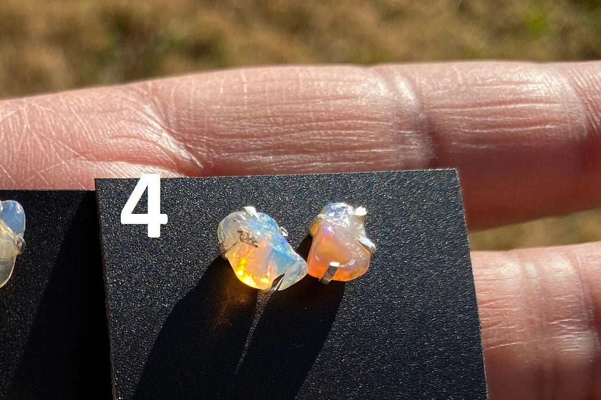 Tiny Raw Natural Opal Stud Earrings, 92.5 Sterling Silver Earrings, Raw Gemstone Stud, Raw Opal Earrings, October Birthstone, Ethiopian Opal