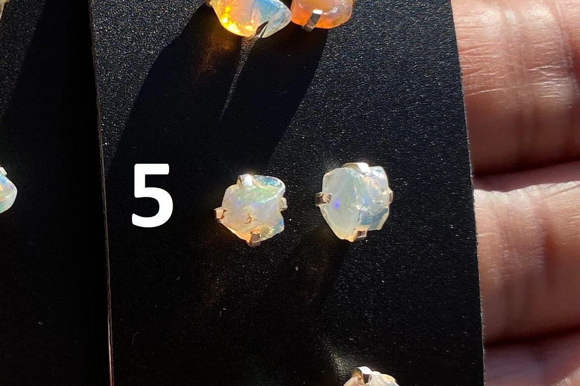 Tiny Raw Natural Opal Stud Earrings, 92.5 Sterling Silver Earrings, Raw Gemstone Stud, Raw Opal Earrings, October Birthstone, Ethiopian Opal