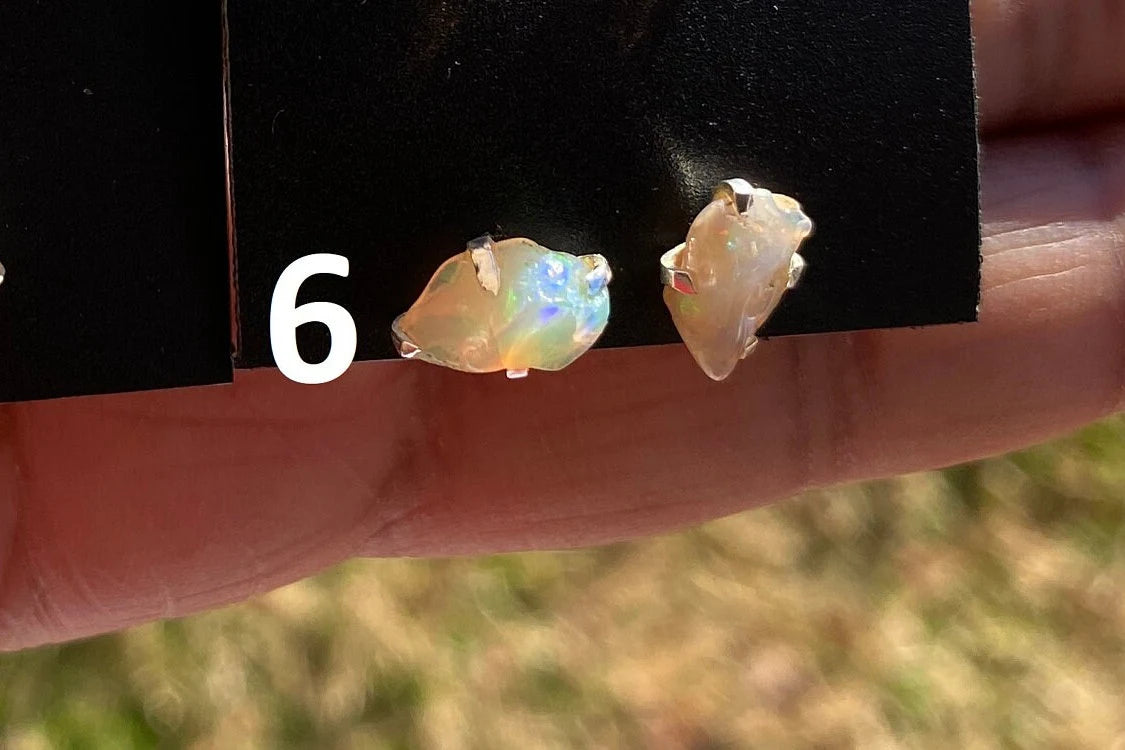 Tiny Raw Natural Opal Stud Earrings, 92.5 Sterling Silver Earrings, Raw Gemstone Stud, Raw Opal Earrings, October Birthstone, Ethiopian Opal