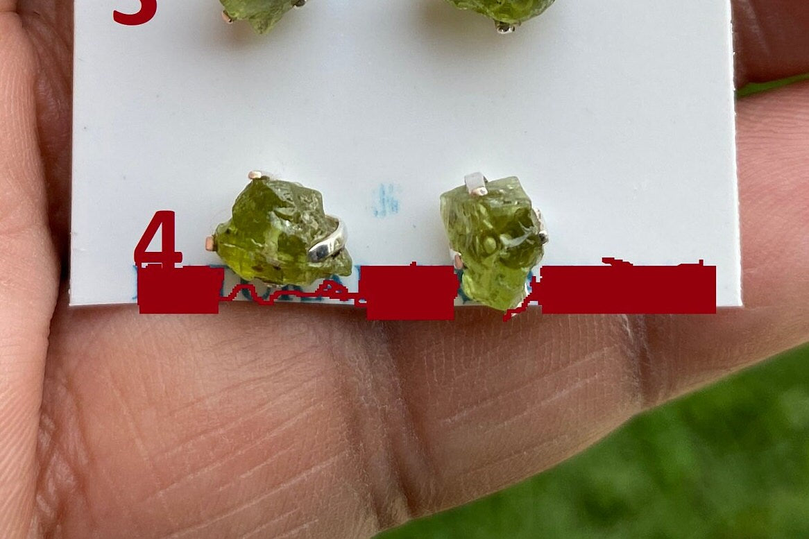 Tiny Raw Natural Peridot Gemstone Sterling Silver Stud Earrings, Peridot Earrings, Natural Stone Prong Stud Earring, August Birthstone