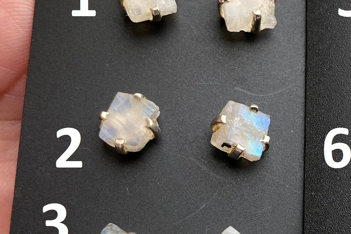 Tiny Raw Rainbow Moonstone Stud Earrings, Sterling Silver Earrings, Prong Stud Earring, Moonstone Earring, Crystal Stud, June Birthstone