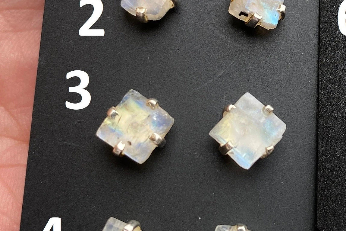 Tiny Raw Rainbow Moonstone Stud Earrings, Sterling Silver Earrings, Prong Stud Earring, Moonstone Earring, Crystal Stud, June Birthstone