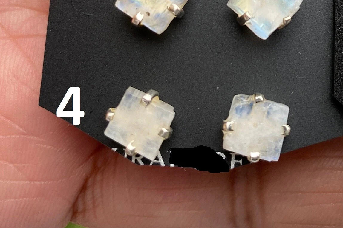 Tiny Raw Rainbow Moonstone Stud Earrings, Sterling Silver Earrings, Prong Stud Earring, Moonstone Earring, Crystal Stud, June Birthstone