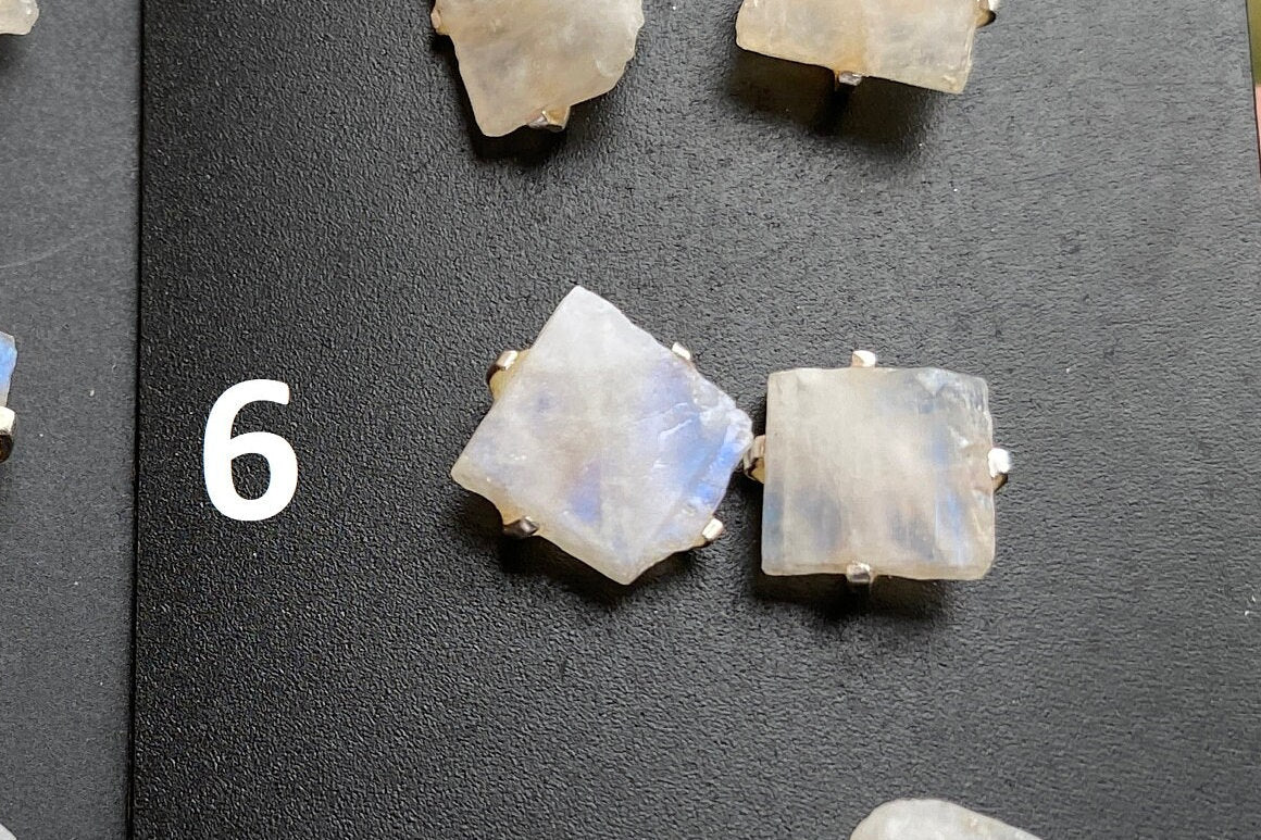 Tiny Raw Rainbow Moonstone Stud Earrings, Sterling Silver Earrings, Prong Stud Earring, Moonstone Earring, Crystal Stud, June Birthstone