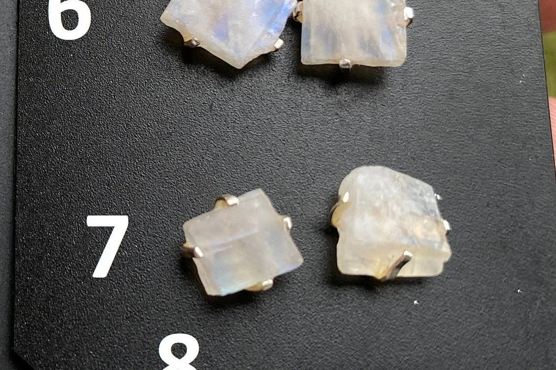 Tiny Raw Rainbow Moonstone Stud Earrings, Sterling Silver Earrings, Prong Stud Earring, Moonstone Earring, Crystal Stud, June Birthstone