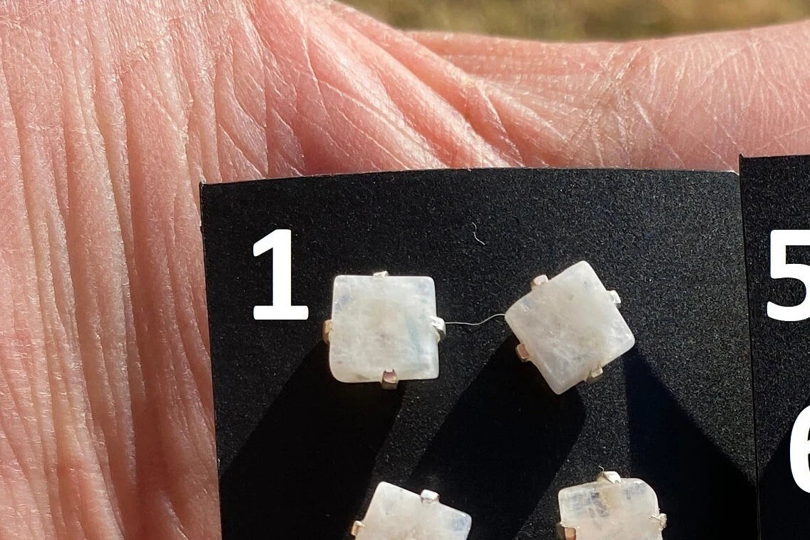 Tiny Raw Rainbow Natural Moonstone Gemstone Stud Earrings, Sterling Silver Earrings, Prong Stud Earring, Crystal Stud, June Birthstone