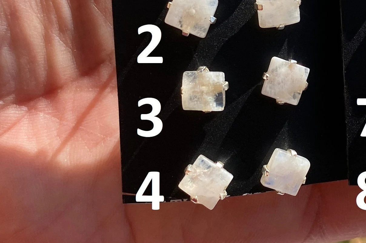 Tiny Raw Rainbow Natural Moonstone Gemstone Stud Earrings, Sterling Silver Earrings, Prong Stud Earring, Crystal Stud, June Birthstone