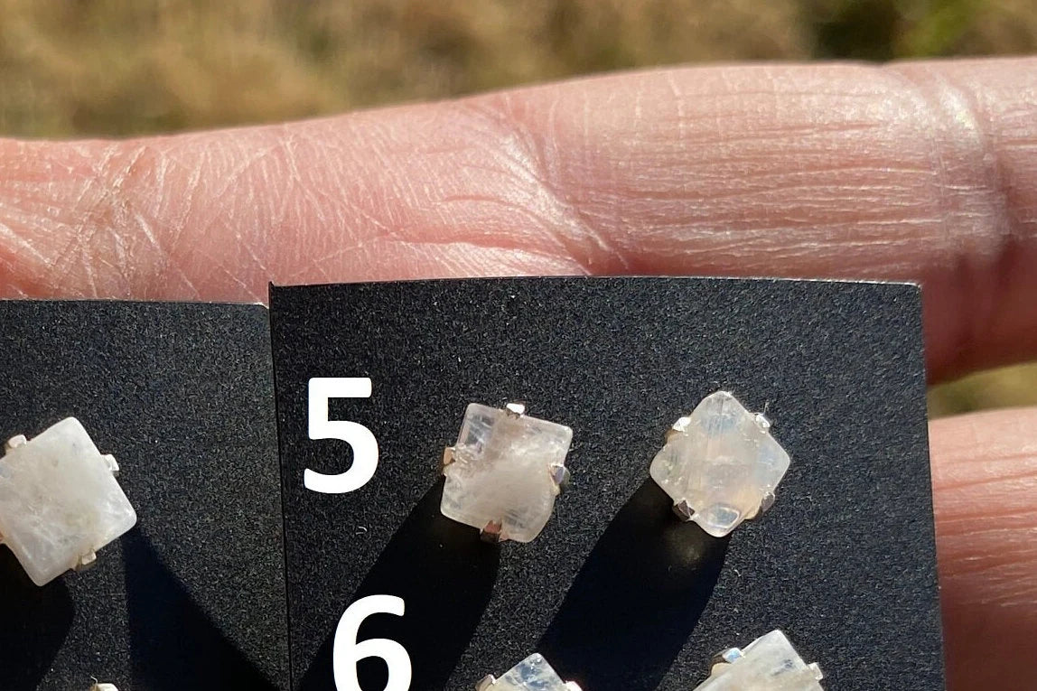 Tiny Raw Rainbow Natural Moonstone Gemstone Stud Earrings, Sterling Silver Earrings, Prong Stud Earring, Crystal Stud, June Birthstone