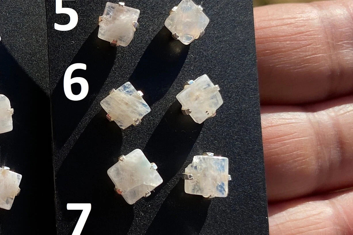 Tiny Raw Rainbow Natural Moonstone Gemstone Stud Earrings, Sterling Silver Earrings, Prong Stud Earring, Crystal Stud, June Birthstone