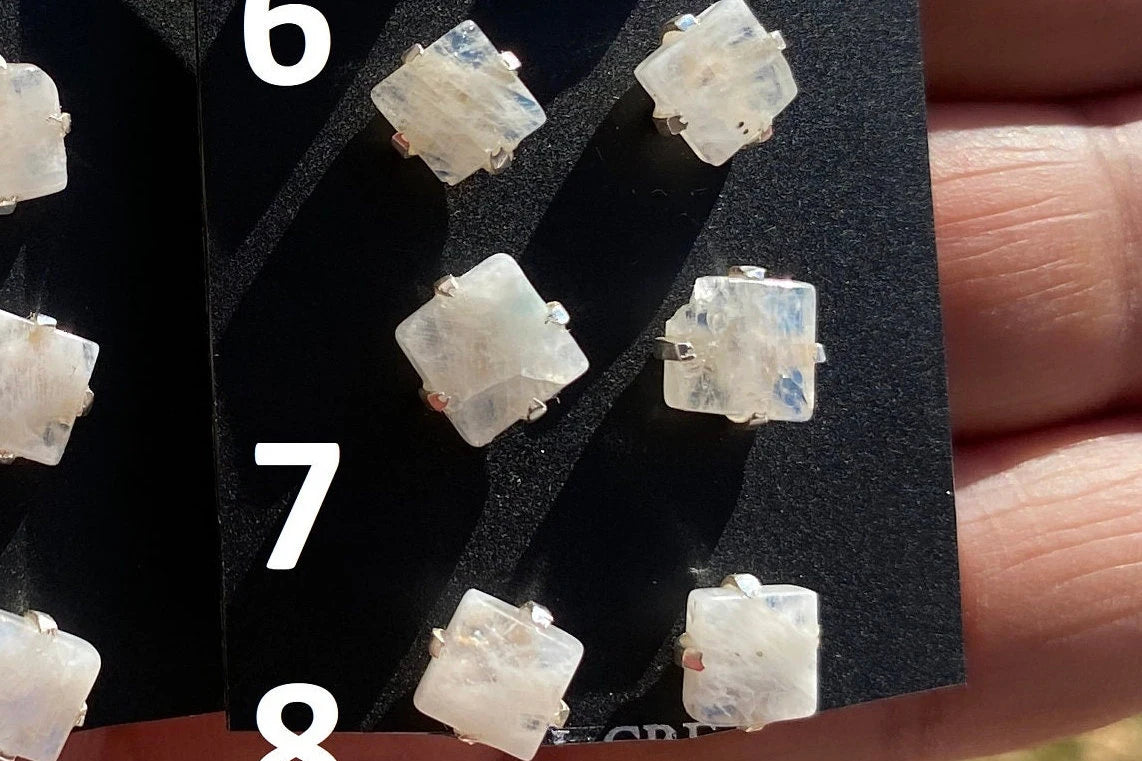 Tiny Raw Rainbow Natural Moonstone Gemstone Stud Earrings, Sterling Silver Earrings, Prong Stud Earring, Crystal Stud, June Birthstone
