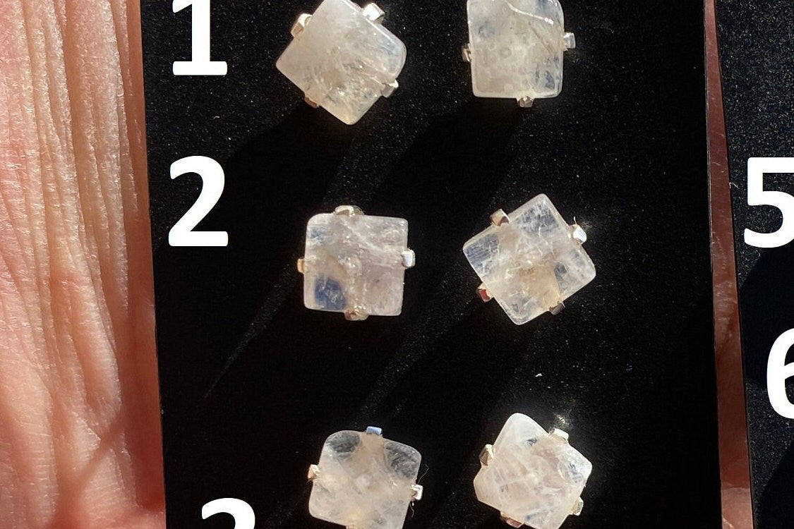 Tiny Raw Rainbow Natural Moonstone Gemstone Stud Earrings, Sterling Silver Earrings, Prong Stud Earring, Crystal Stud, June Birthstone
