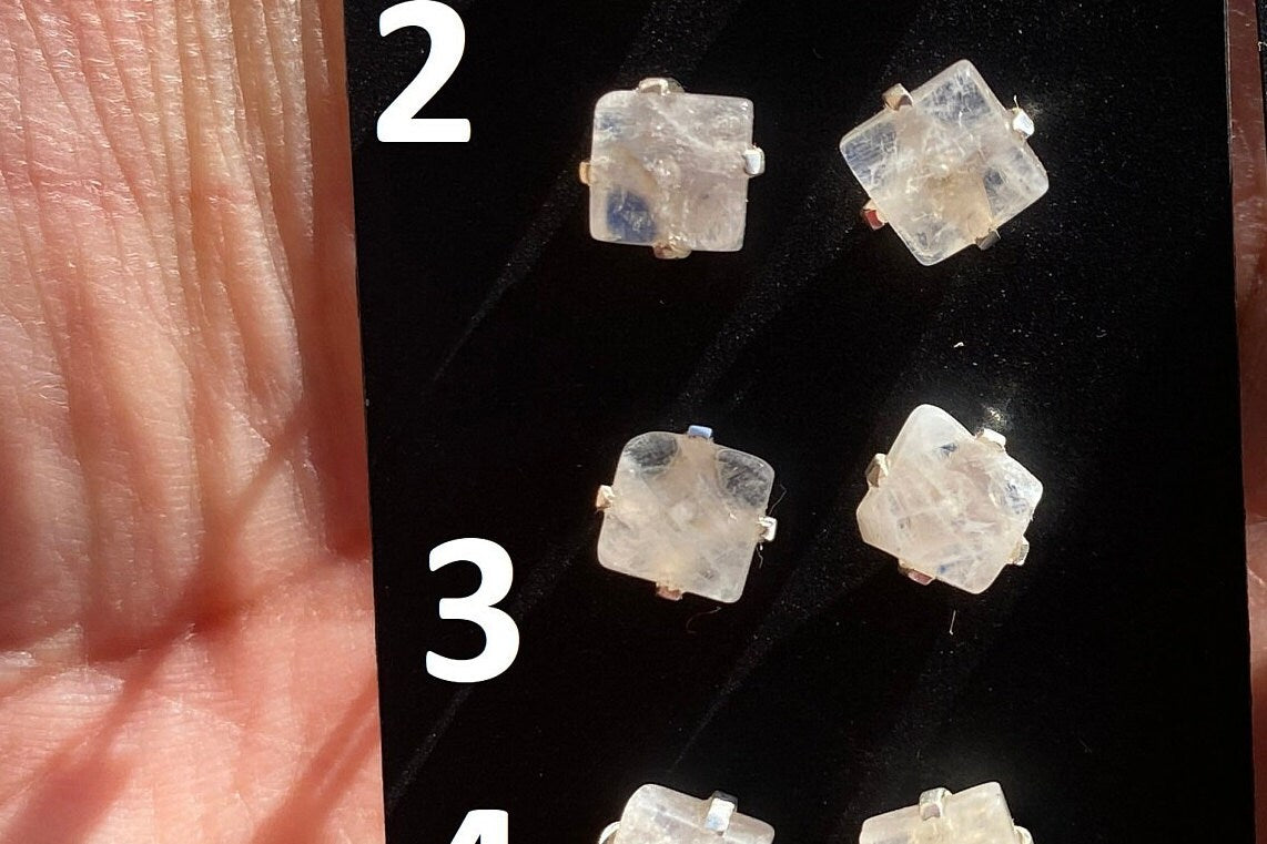 Tiny Raw Rainbow Natural Moonstone Gemstone Stud Earrings, Sterling Silver Earrings, Prong Stud Earring, Crystal Stud, June Birthstone