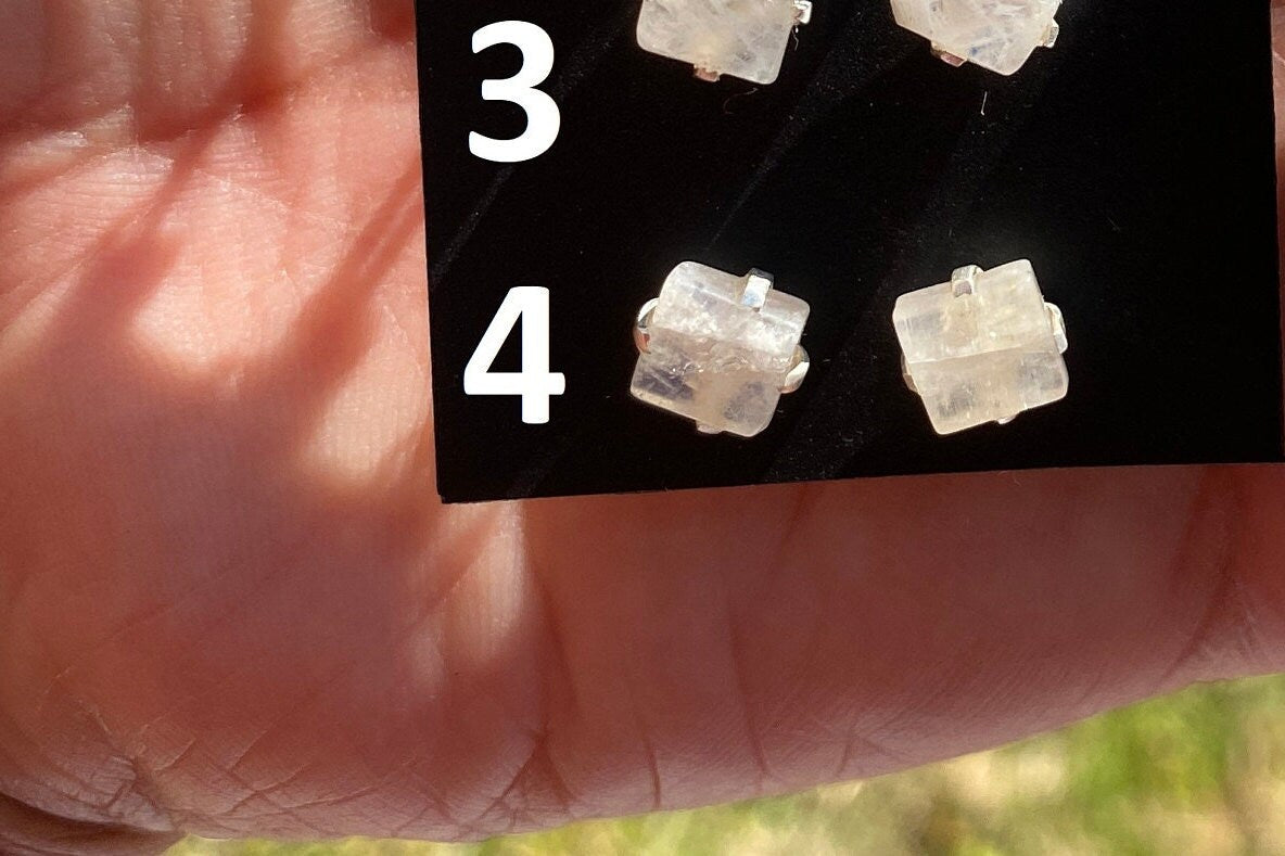 Tiny Raw Rainbow Natural Moonstone Gemstone Stud Earrings, Sterling Silver Earrings, Prong Stud Earring, Crystal Stud, June Birthstone