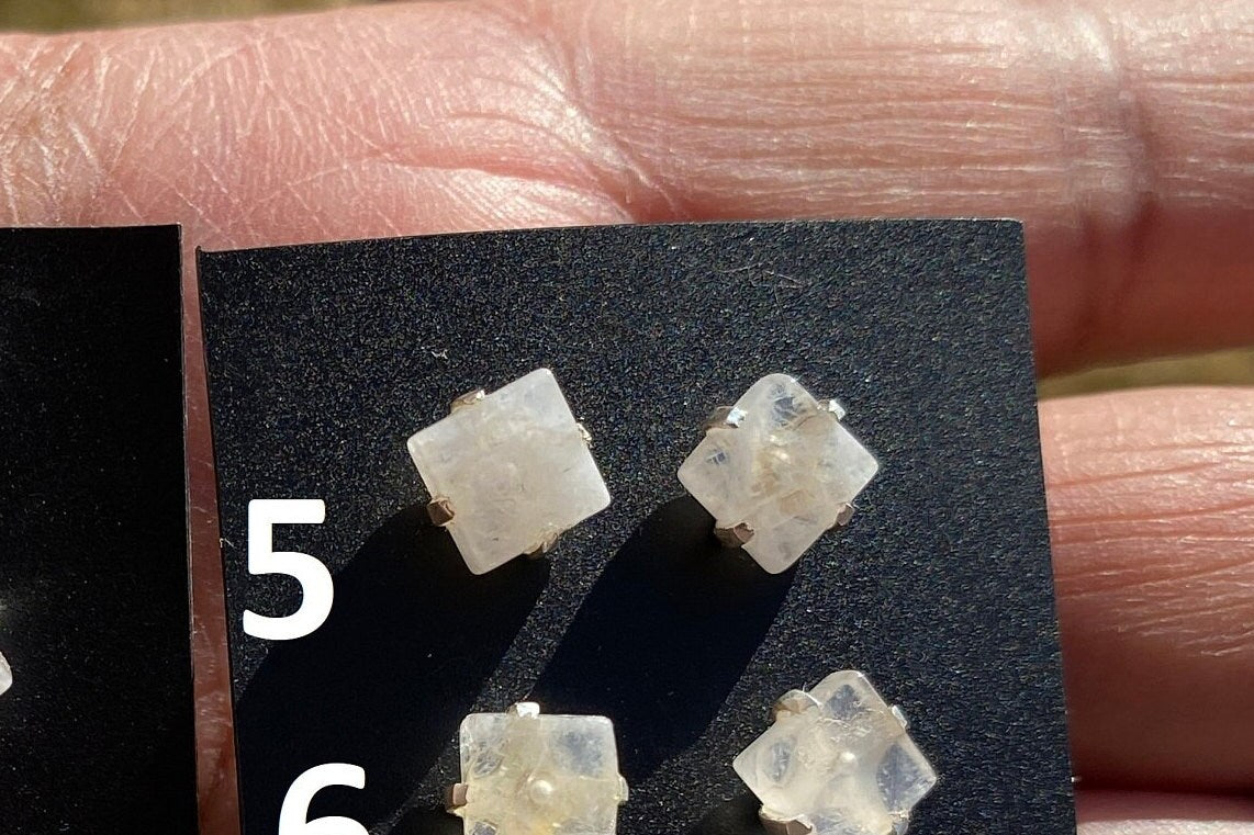 Tiny Raw Rainbow Natural Moonstone Gemstone Stud Earrings, Sterling Silver Earrings, Prong Stud Earring, Crystal Stud, June Birthstone