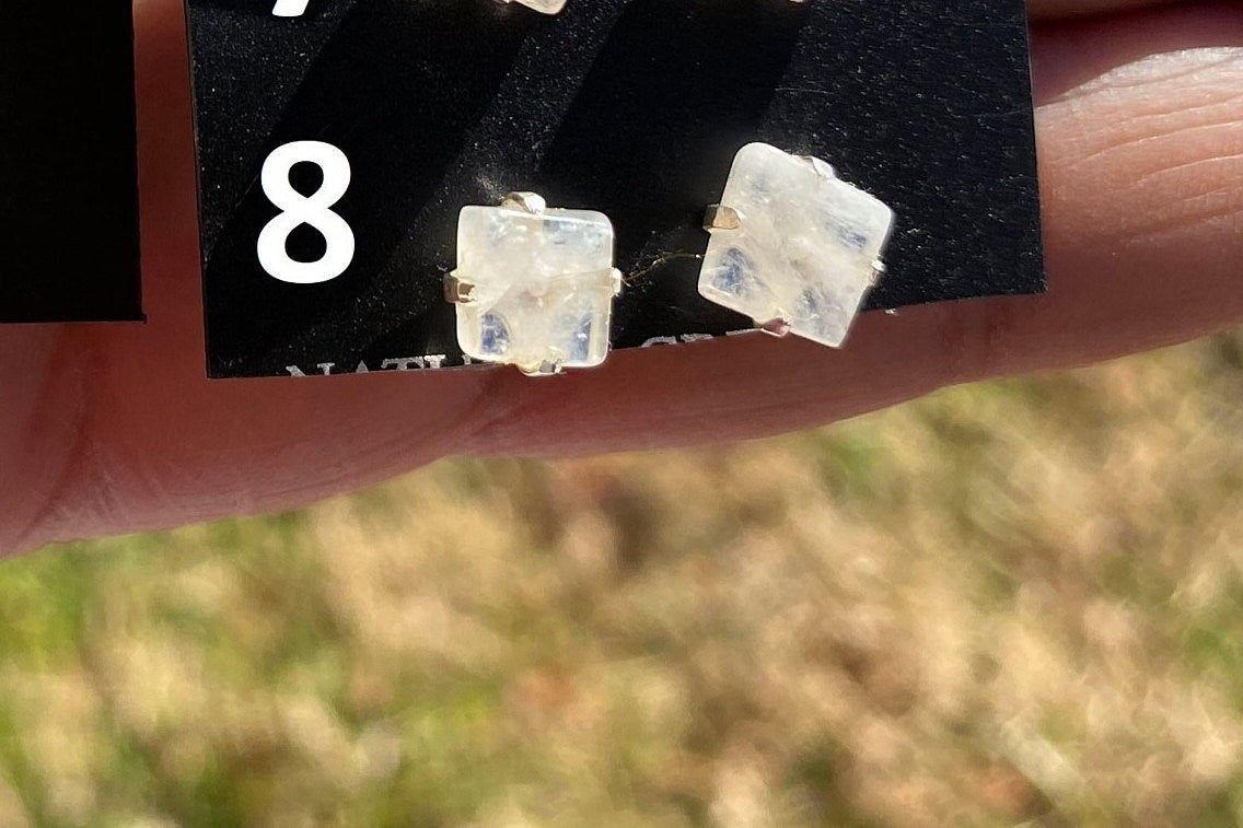 Tiny Raw Rainbow Natural Moonstone Gemstone Stud Earrings, Sterling Silver Earrings, Prong Stud Earring, Crystal Stud, June Birthstone