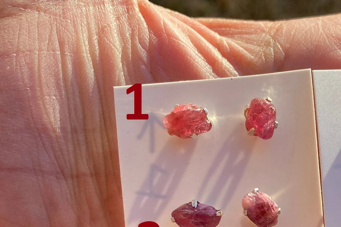 Tiny Raw Ruby Gemstone Stud Earrings, Sterling Silver Earrings, July Birthstone, Rough Ruby, Prong Stud, Healing Crystal Earring, For Girls