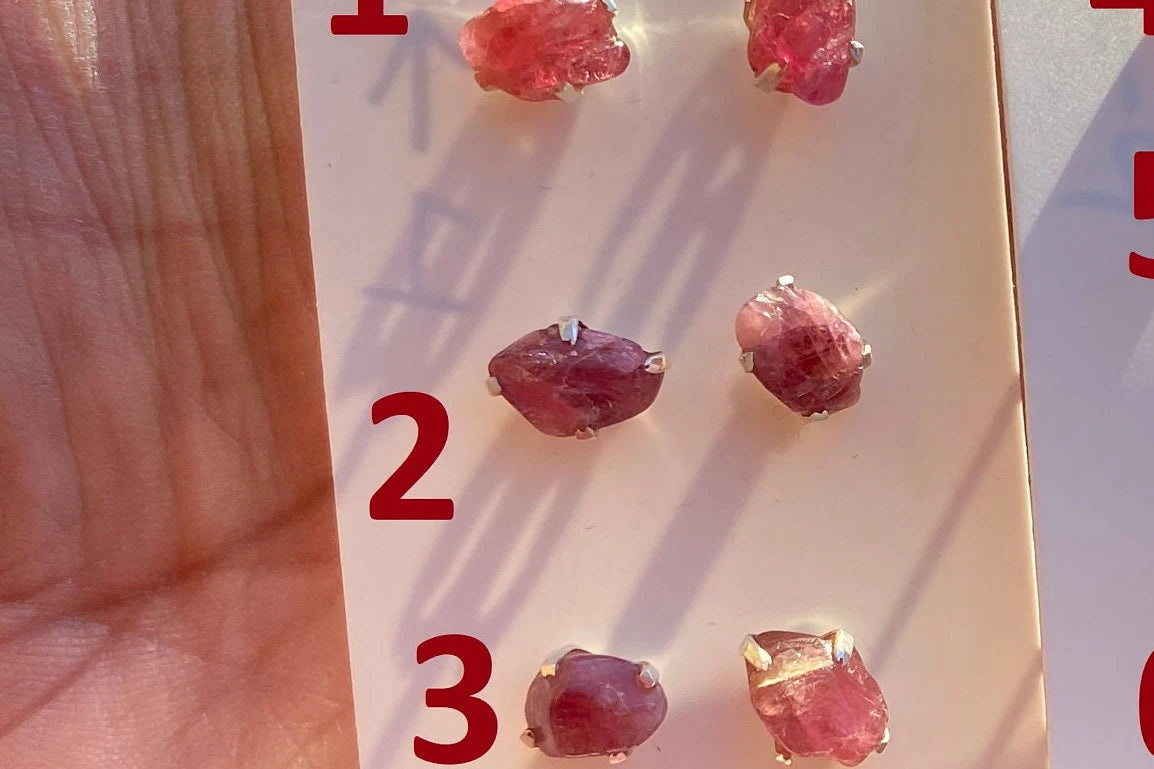 Tiny Raw Ruby Gemstone Stud Earrings, Sterling Silver Earrings, July Birthstone, Rough Ruby, Prong Stud, Healing Crystal Earring, For Girls