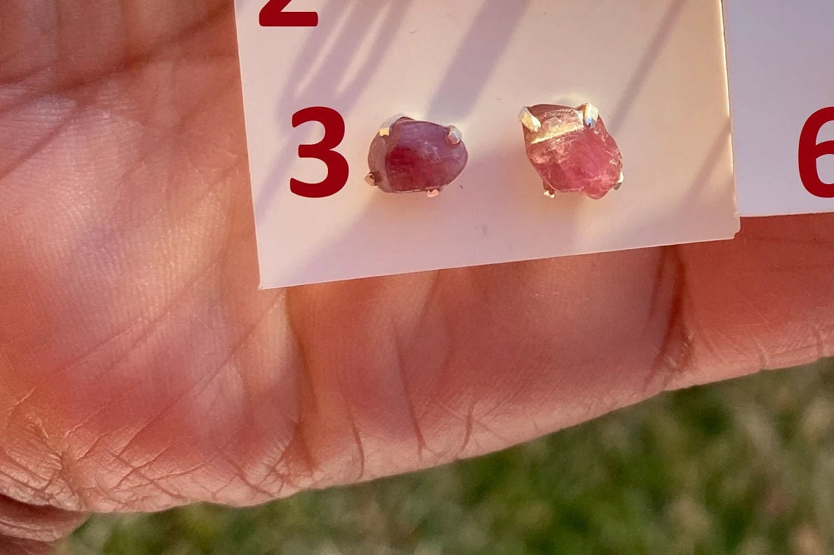 Tiny Raw Ruby Gemstone Stud Earrings, Sterling Silver Earrings, July Birthstone, Rough Ruby, Prong Stud, Healing Crystal Earring, For Girls