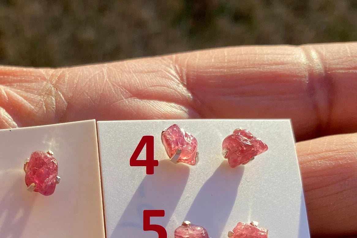 Tiny Raw Ruby Gemstone Stud Earrings, Sterling Silver Earrings, July Birthstone, Rough Ruby, Prong Stud, Healing Crystal Earring, For Girls