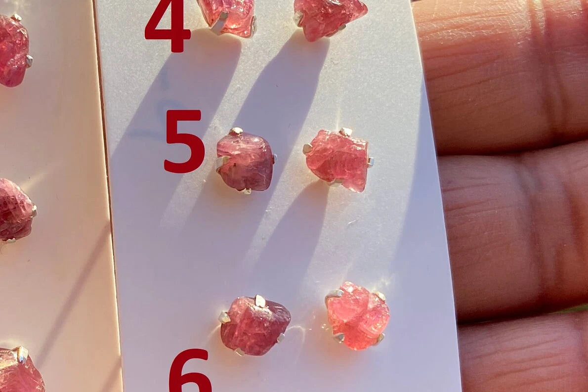 Tiny Raw Ruby Gemstone Stud Earrings, Sterling Silver Earrings, July Birthstone, Rough Ruby, Prong Stud, Healing Crystal Earring, For Girls