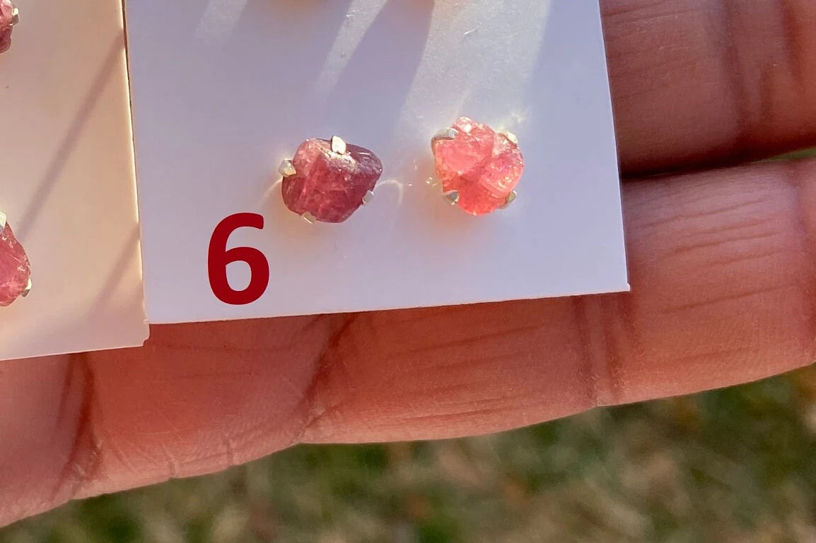 Tiny Raw Ruby Gemstone Stud Earrings, Sterling Silver Earrings, July Birthstone, Rough Ruby, Prong Stud, Healing Crystal Earring, For Girls