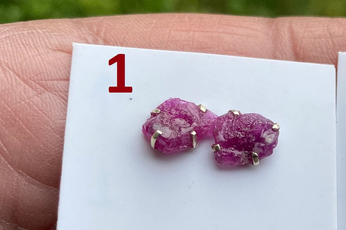 Tiny Raw Ruby Gemstone Stud Earrings, Sterling Silver Earrings, July Birthstone, Rough Ruby, Prong Stud, Healing Crystal Earring, For Girls