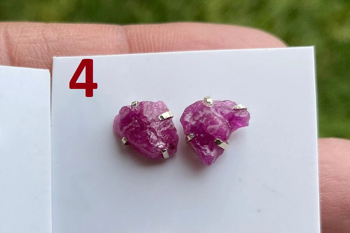 Tiny Raw Ruby Gemstone Stud Earrings, Sterling Silver Earrings, July Birthstone, Rough Ruby, Prong Stud, Healing Crystal Earring, For Girls