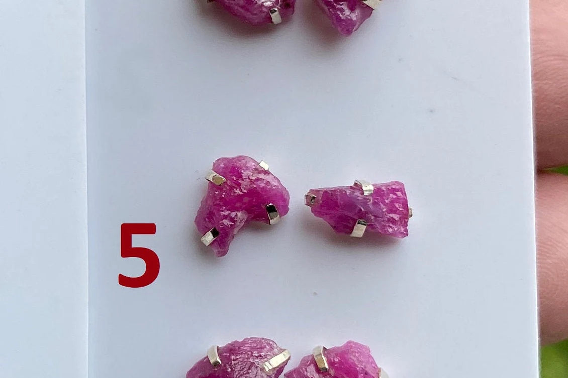 Tiny Raw Ruby Gemstone Stud Earrings, Sterling Silver Earrings, July Birthstone, Rough Ruby, Prong Stud, Healing Crystal Earring, For Girls