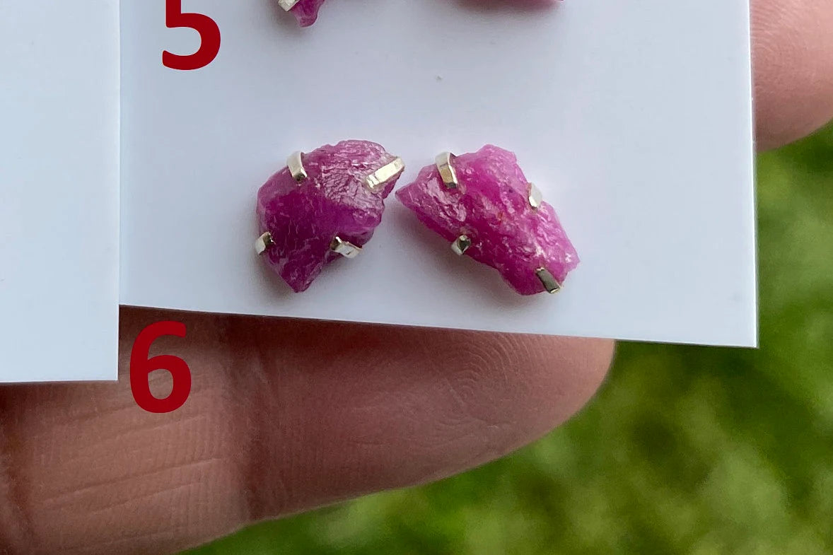 Tiny Raw Ruby Gemstone Stud Earrings, Sterling Silver Earrings, July Birthstone, Rough Ruby, Prong Stud, Healing Crystal Earring, For Girls