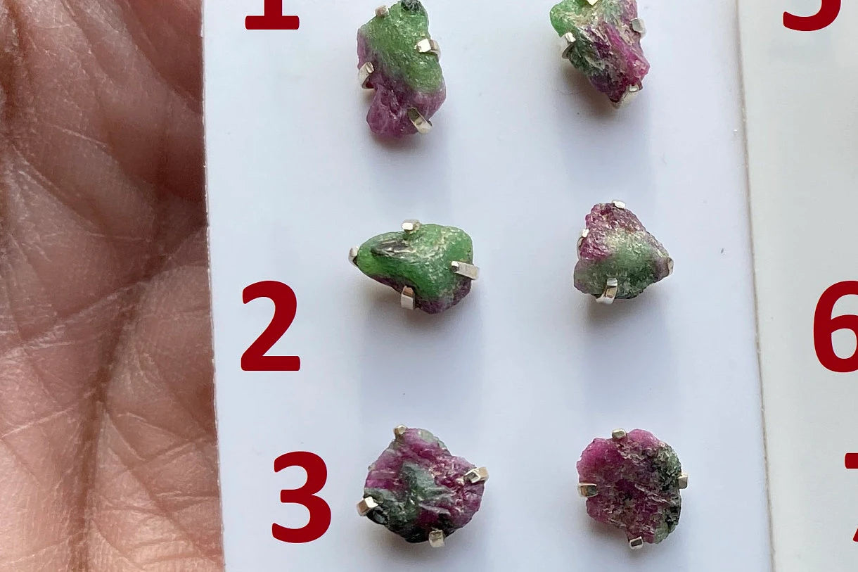 Tiny Raw Ruby Zoisite Gemstone Stud Earrings, Sterling Silver Earrings, Rough Gemstone, Prong Stud, Healing Crystal Earring, Gift for Girls