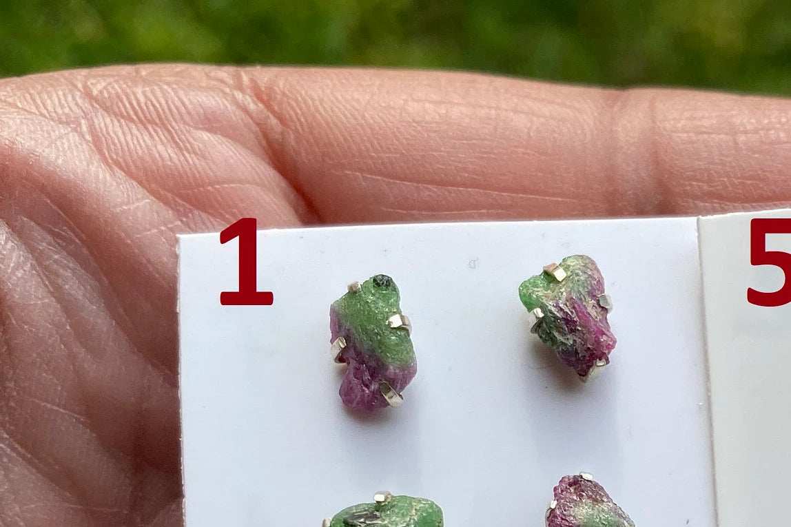 Tiny Raw Ruby Zoisite Gemstone Stud Earrings, Sterling Silver Earrings, Rough Gemstone, Prong Stud, Healing Crystal Earring, Gift for Girls