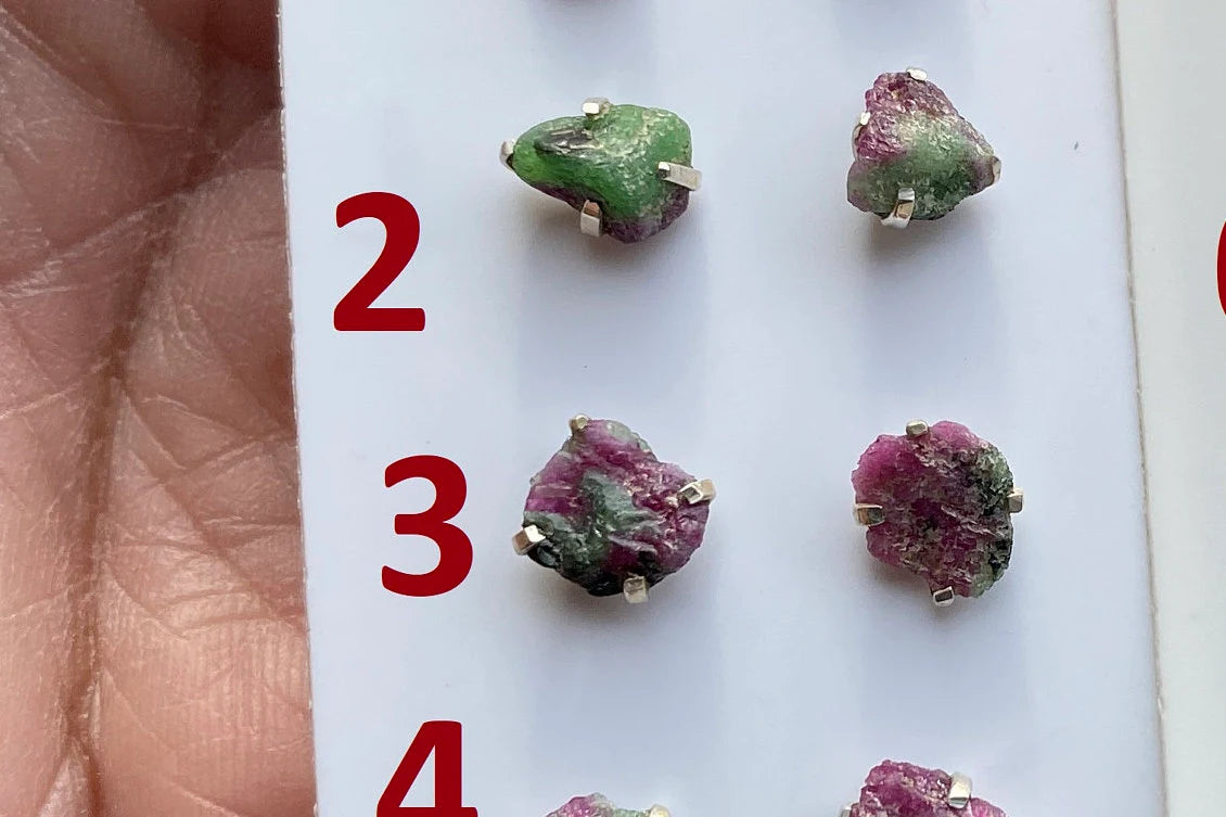 Tiny Raw Ruby Zoisite Gemstone Stud Earrings, Sterling Silver Earrings, Rough Gemstone, Prong Stud, Healing Crystal Earring, Gift for Girls