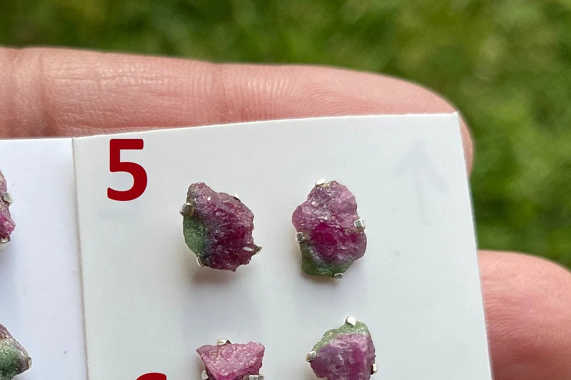 Tiny Raw Ruby Zoisite Gemstone Stud Earrings, Sterling Silver Earrings, Rough Gemstone, Prong Stud, Healing Crystal Earring, Gift for Girls