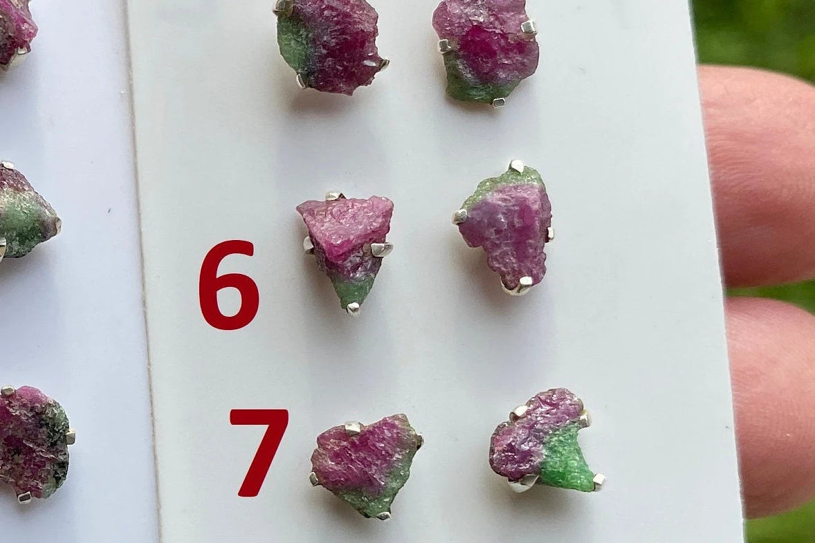 Tiny Raw Ruby Zoisite Gemstone Stud Earrings, Sterling Silver Earrings, Rough Gemstone, Prong Stud, Healing Crystal Earring, Gift for Girls