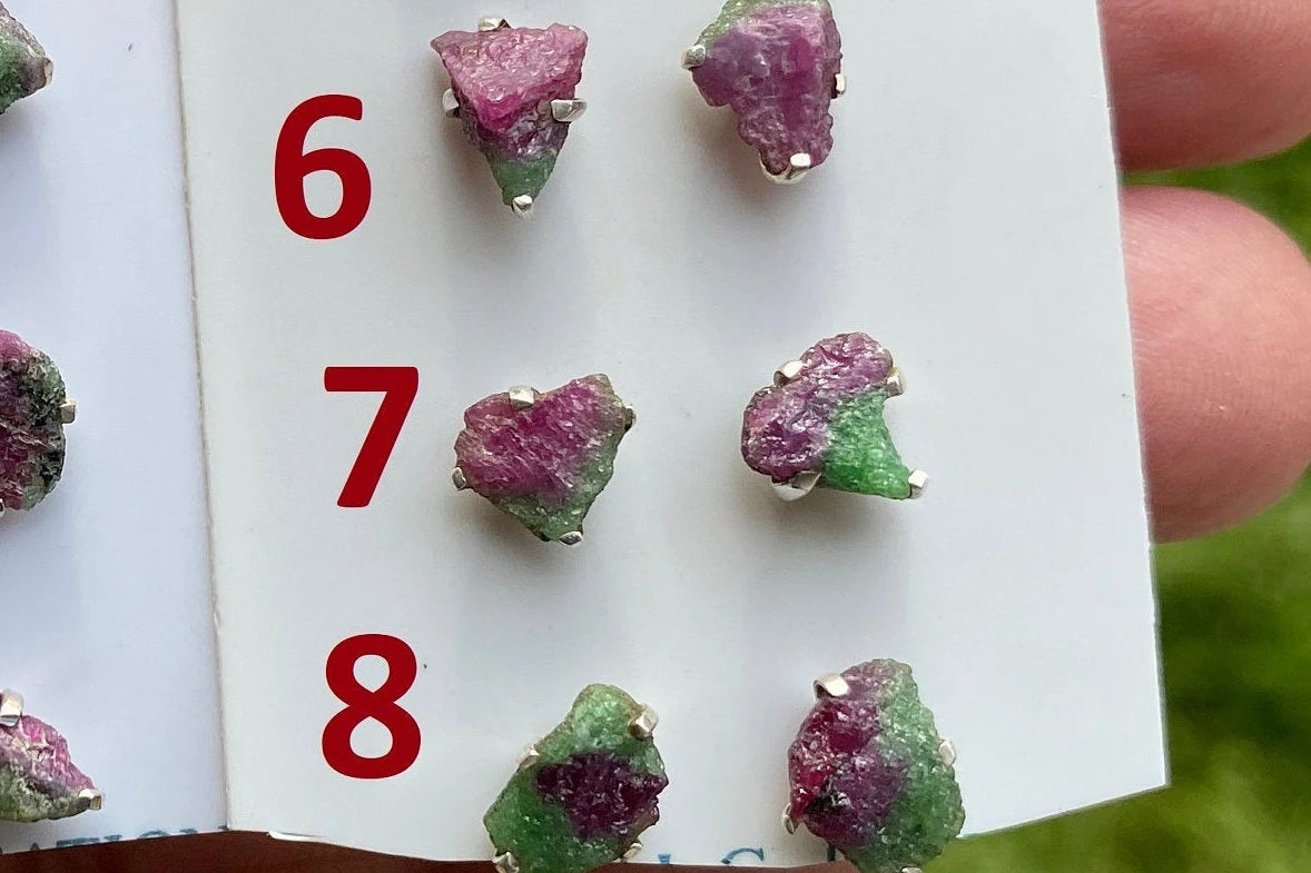 Tiny Raw Ruby Zoisite Gemstone Stud Earrings, Sterling Silver Earrings, Rough Gemstone, Prong Stud, Healing Crystal Earring, Gift for Girls
