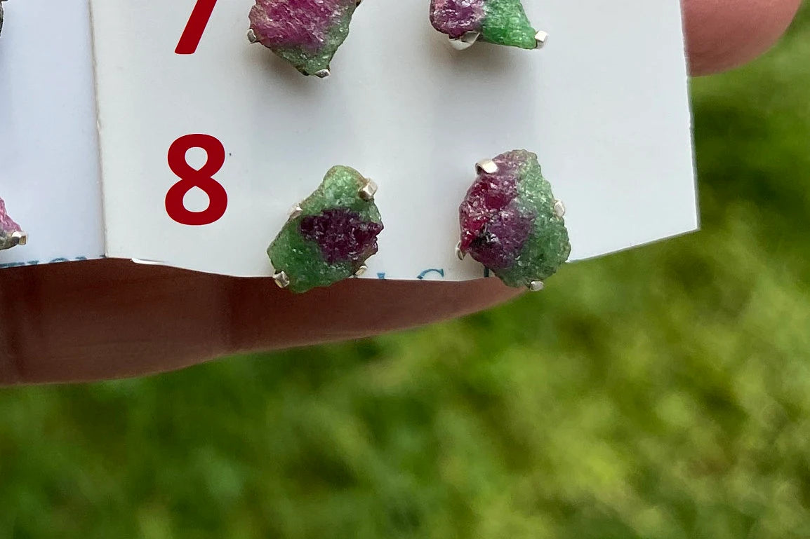 Tiny Raw Ruby Zoisite Gemstone Stud Earrings, Sterling Silver Earrings, Rough Gemstone, Prong Stud, Healing Crystal Earring, Gift for Girls