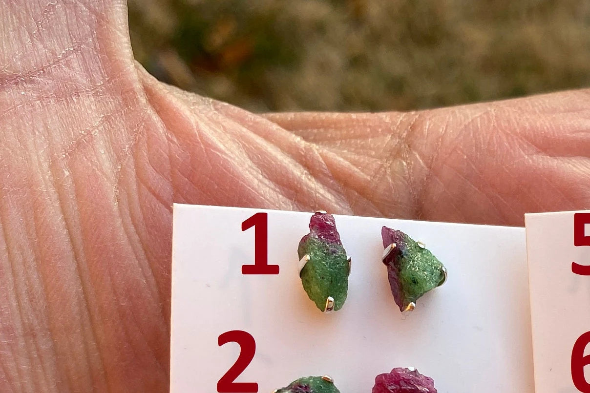 Tiny Raw Ruby Zoisite Gemstone Stud Earrings, Sterling Silver Earrings, Rough Gemstone, Prong Stud, Healing Crystal Earring, Gift for Girls