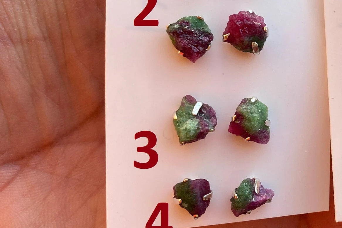 Tiny Raw Ruby Zoisite Gemstone Stud Earrings, Sterling Silver Earrings, Rough Gemstone, Prong Stud, Healing Crystal Earring, Gift for Girls