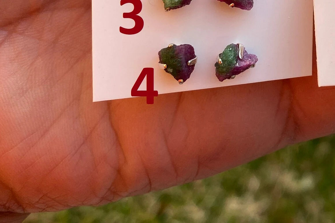 Tiny Raw Ruby Zoisite Gemstone Stud Earrings, Sterling Silver Earrings, Rough Gemstone, Prong Stud, Healing Crystal Earring, Gift for Girls