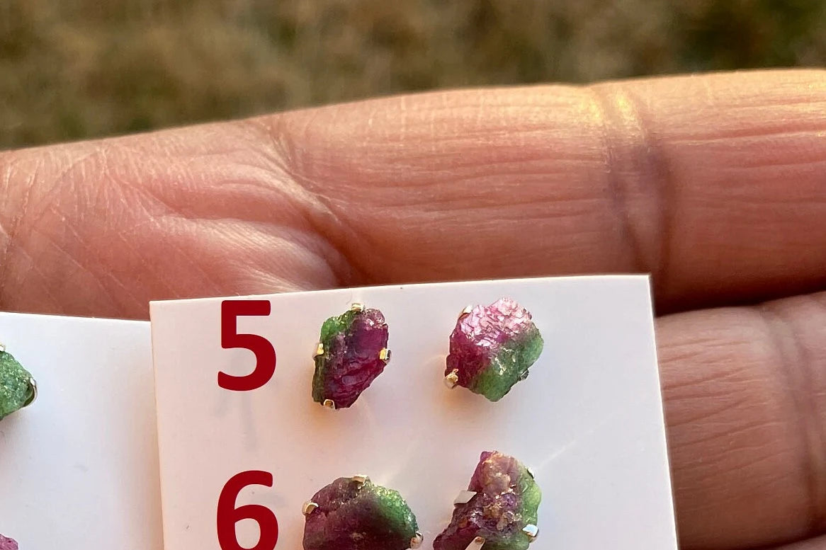 Tiny Raw Ruby Zoisite Gemstone Stud Earrings, Sterling Silver Earrings, Rough Gemstone, Prong Stud, Healing Crystal Earring, Gift for Girls