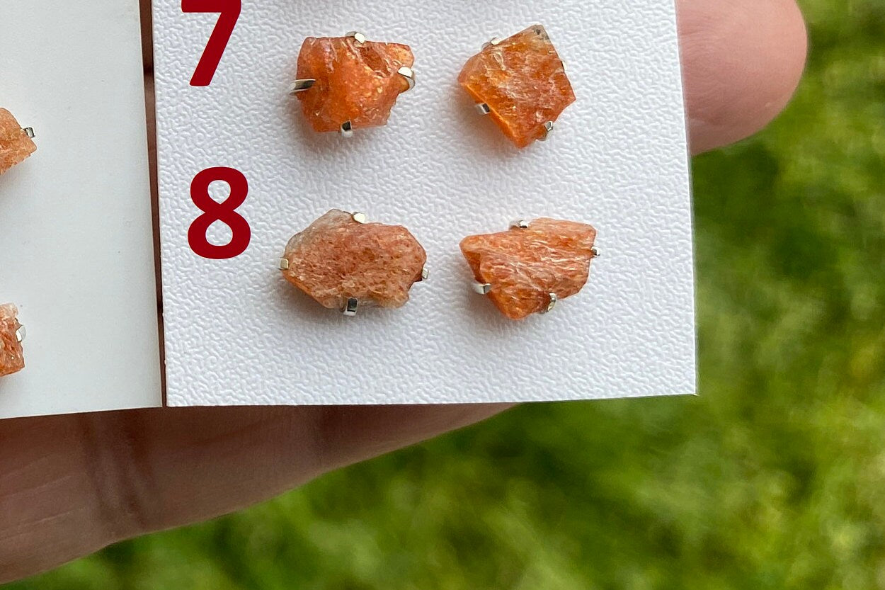 Tiny Raw Sunstone Studs Earrings, Sterling Silver Earrings, Rough Sunstone Sterling Silver Earring, Raw Sunstone Earring, Birthstone
