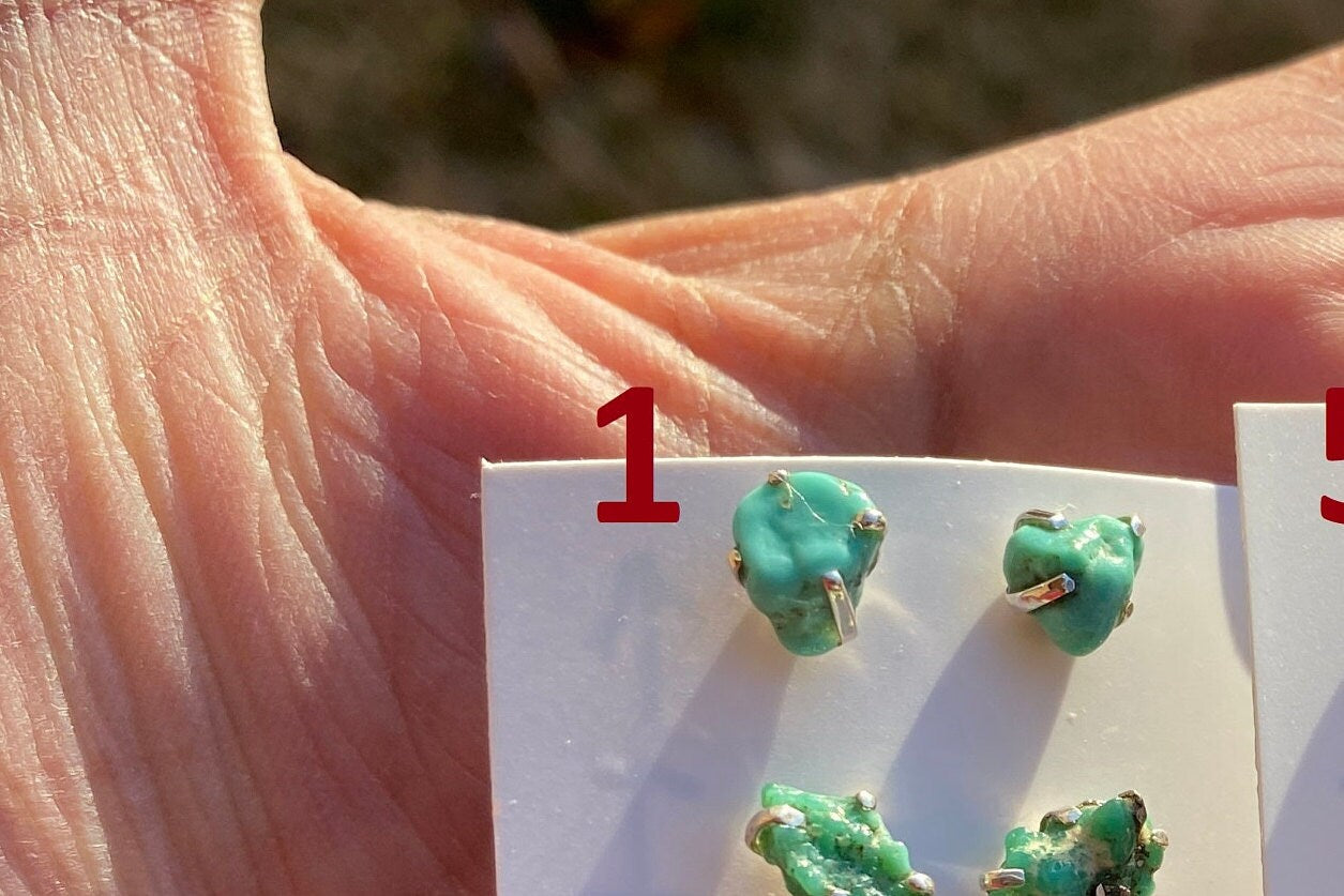 Tiny Raw Turquoise Stud Earrings, Elegant, Dainty, Stylish Natural Stone Stud Earring, Sterling Silver Earring Stud, Raw Stone Stud For Girl