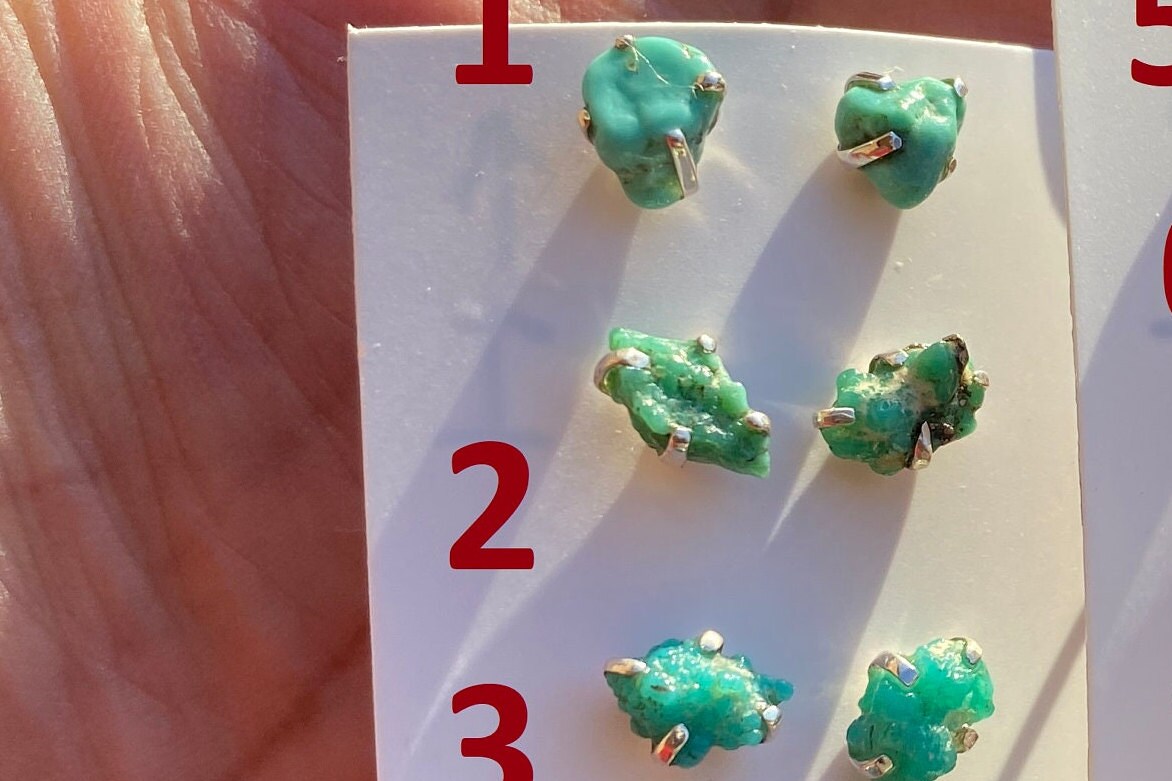 Tiny Raw Turquoise Stud Earrings, Elegant, Dainty, Stylish Natural Stone Stud Earring, Sterling Silver Earring Stud, Raw Stone Stud For Girl