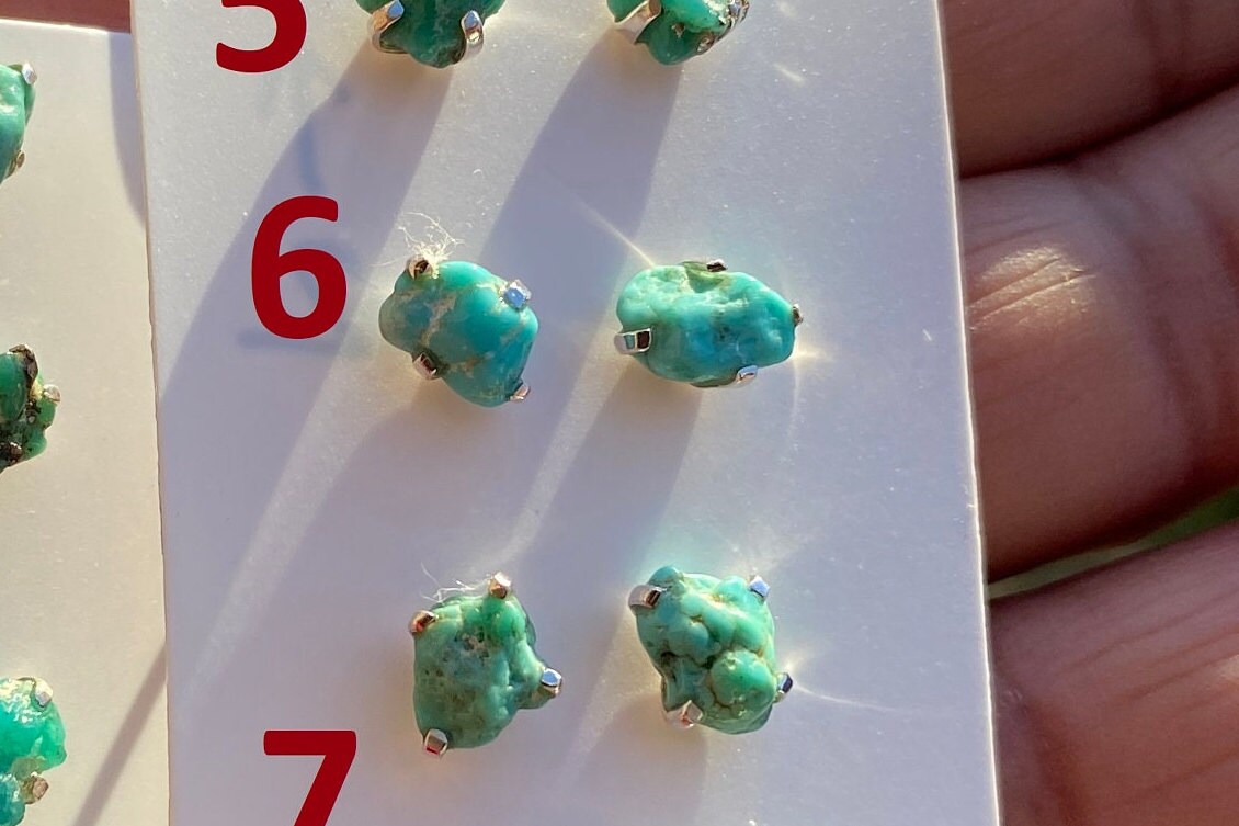 Tiny Raw Turquoise Stud Earrings, Elegant, Dainty, Stylish Natural Stone Stud Earring, Sterling Silver Earring Stud, Raw Stone Stud For Girl