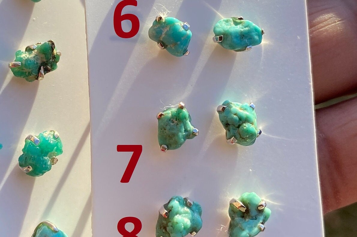 Tiny Raw Turquoise Stud Earrings, Elegant, Dainty, Stylish Natural Stone Stud Earring, Sterling Silver Earring Stud, Raw Stone Stud For Girl